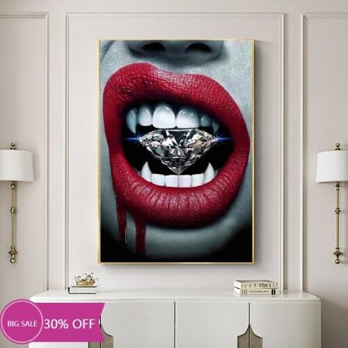 Bright red lipstick with gun and money sexy lips Fashion modern wall decoration posters and room decoration dry your home