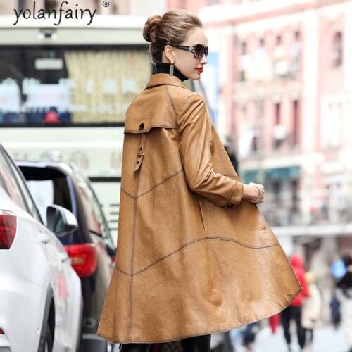 Genuine Leather Jacket Women Spring Autumn 100% Natural Sheepskin Coat Female Vintage Long Womens Windbreaker 619094 KJ5849