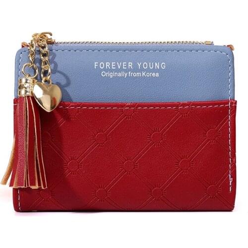 Women Short Wallet Zipper Purse Patchwork Fashion Panelled Wallets Lady Trendy Tassel Coin Purse Card Holder Carteira Money Bag