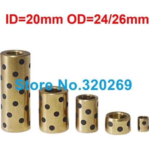 1PC JDB Oilless Impregnated Graphite Brass Copper Self Lubricant Embedded Bronze Bearing Bush ID 20Mm 20x24x15 20x24x25 20x26x35