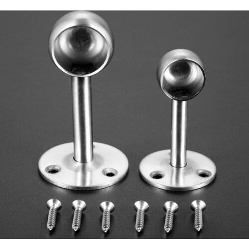 1Pc Wardrobe Stainless Steel Centre Bracket Rail Support Hanger Rail Rod Pole Socket End Support Bracket Holder for 19/25mm Tube
