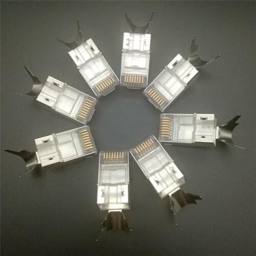 100 PS RJ45 connector f. ethernet cable plug CAT7 male network routing metal shielded cat 7 8P8C terminals+ Clip