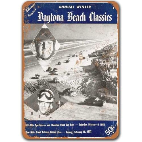 1952 Daytona Beach Stock Car Racing Car Metal Tin Sign, Sisoso Vintage Plaques Poster Garage Pub Retro Wall Decor 12x16 inch