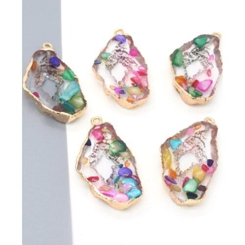 2pcs Bohemian Colored Gravel Hollow Drop Earrings Charms Resin Stone Irregular Eardrops Necklace Pendant Women Jewelry Make