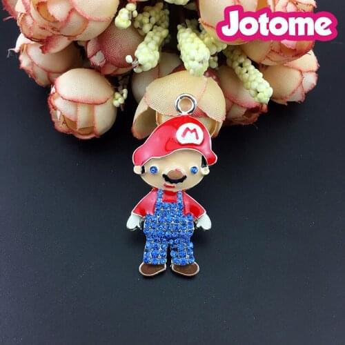 20pcs/lot 50mm Cute Mario cartoon enamel Rhinestone Pendant For Necklace Charm