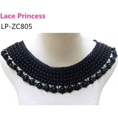 41CM*8CM Black Cotton Cute Faux Pearl Lace collar necklace Lace Beads Neckline Collar Sewing Applique LP-ZC805