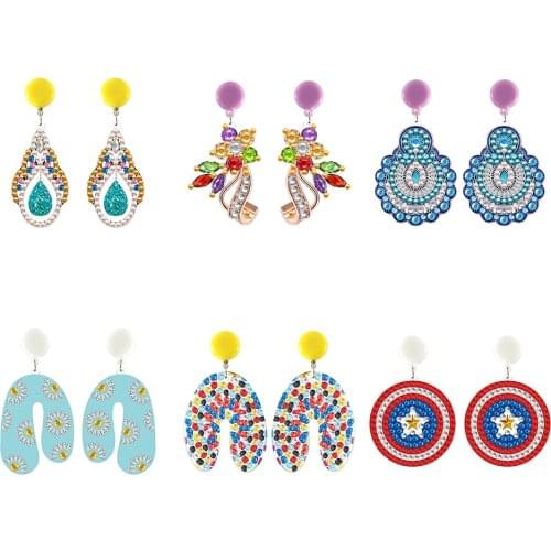 5D Mosaic Diamond Earrings DIY Painting Kit Rhinestone Drilling Ear Dangles Fashion Women Girl Jewelry Gift