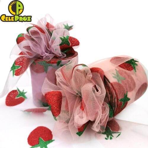 7.5cm Strawberry Tulle Glitter Ribbon Roll DIY Handmade Craft Hair Ornament Baking Decor Glitter Sparkly Mesh Fabric Supplies