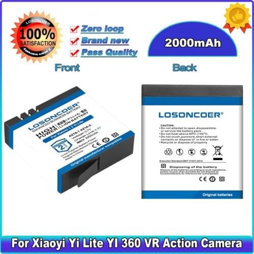 LOSONCOER AZ16-1 AZ16-2 Battery High Capacity For Xiaomi 1 2 4K 4K+ For Xiao Mi Yi Lite Action Cameras Battery High Capacity