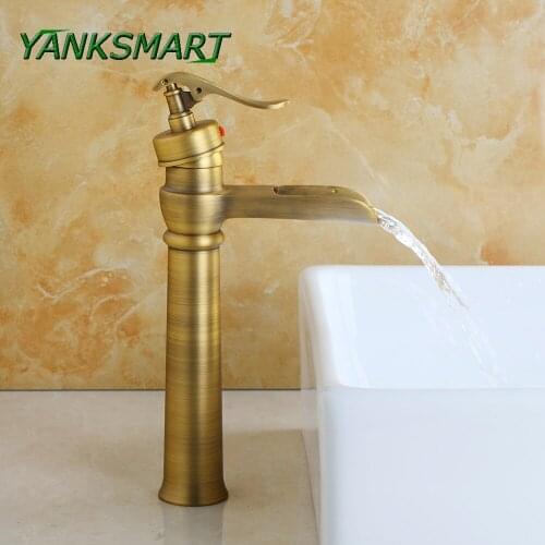 YANKSMART Single Handle Antique Brass Kitchen Deck Mount Brass Vessel Sink Faucets Mixer Next Basin Taps