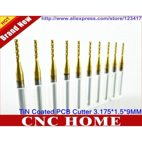 10pcs 1.5mm Titanium Coated PCB Cutting Bits, Endmill Cutters, Tools for Power MDF Boards, FR-4, CEM-3, Wood, Plastic