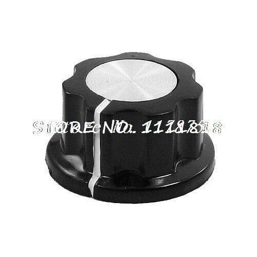 Black Silver Tone 19mm Top Rotary Knob for 6mm Driver Shaft Potentiometer