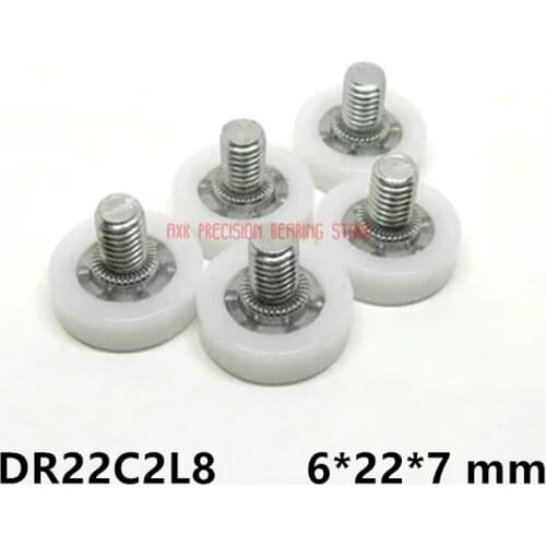 DR22C2L8 Screw Pulley Bearing 6*22*7 mm ( 2 PCS ) Doors and Windows Roller Mute Wheel POM 636 M6*8 Plastic Covered Bearings