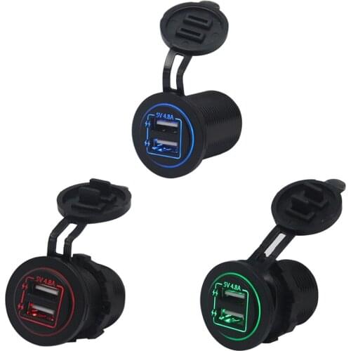 Dual USB Car Quick Charger Socket Waterproof DC 12V/4.8A Power Outlet for iPad iPhone Car Motorcycle Marine Boat