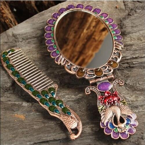 European retro foldabl Portable metal frame vanity mirror hand mirror makeup mirrors for girl gift J045