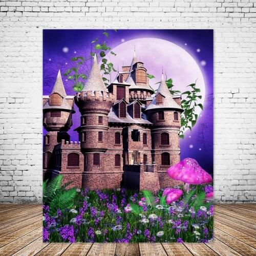 Purple Cartoon Mushroom Psychedelic Castle Forest Landscape Child Party Backdrop Photo Studio Props Photography Background Vinyl