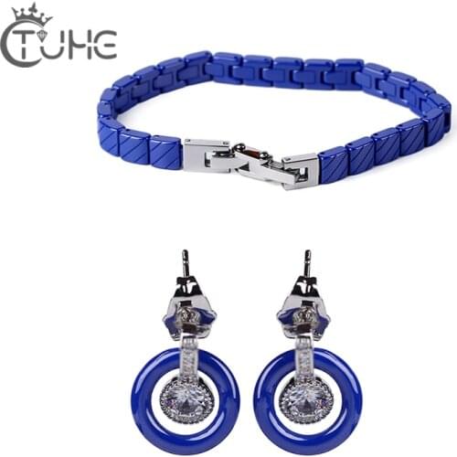 Ceramic Jewelry Stainless Steel Never Fade Ceramic Jewelry Sets For Women Wedding Earring Bracelet Sets Jewelry for Women Gift
