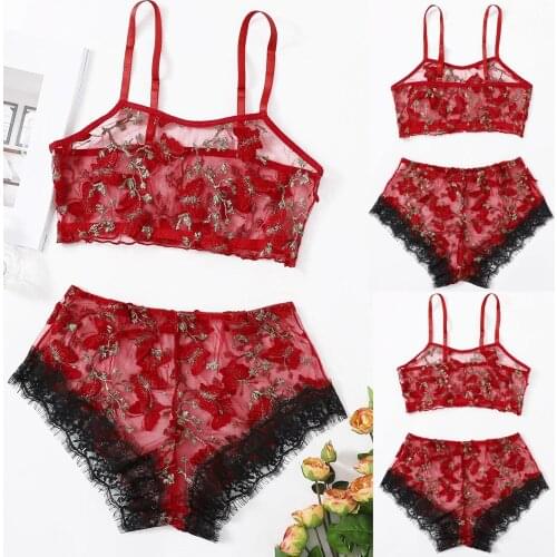 Erotic Lingerie Set Butterfly Embroidery Sexy Bra Sleeveless Sling+Thong Underwear Sleepwear Pajama for women Bielizna Erotyczna