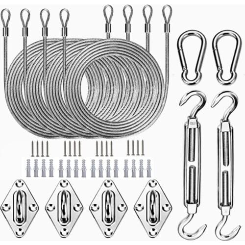 33/44Pcs Stainless Steel Wire Rope Kit Triangle Four-corner Sunshade Sail Canopy Installation Set Home Outdoor Supplies