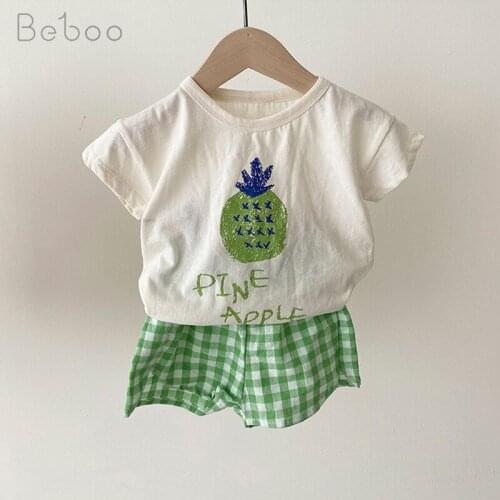 Korean Children Clothes Sets Ins Summer 2021 Short Sleeve Suit Leisure Sports Style Shorts+tops 2pcs Clothes For Boys And Girls