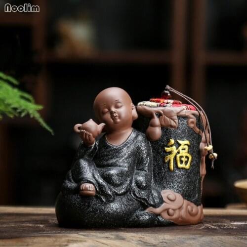 NOOLIM Zen Purple Clay Little Monk Kitchen Food Cans Creative Storage Tank Universal Sealed Candy Jar Tea Caddy Pen Holder
