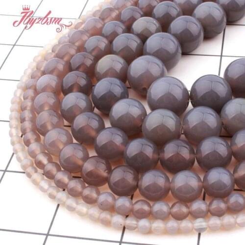 Natural Gray Agates Smooth Round Bead Ball 6/8/10/12mm Stone Beads Spacer For DIY Necklace Bracelets Jewelry Making Strand 15"