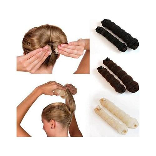 Hot 2 Pcs/Set Women Sponge Hair Styling Donut Bun Maker Rollers Magic easy using Former Ring Shaper Styler Tool 3 colors