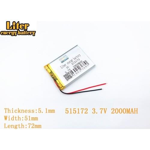 Liter energy battery 3.7V 2000mAh 515172 plug Lithium Polymer Rechargeable Battery For MP3 MP4 MP5 Lithium polymer battery