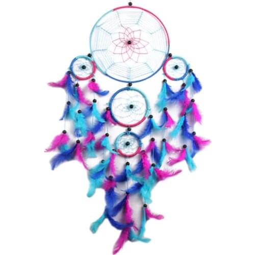 Dream Catcher Handmade Traditional Aqua Blue Pink & Purple 8.5" Diameter & 24" Long