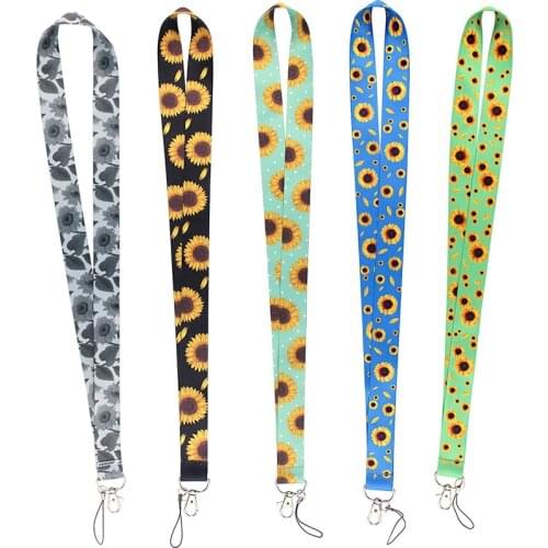 MD789 DMLSKY Sunflower Lanyard Flower Plant Keychain With Buckle Lanyards for keys Badge ID Mobile Phone Rope Gifts