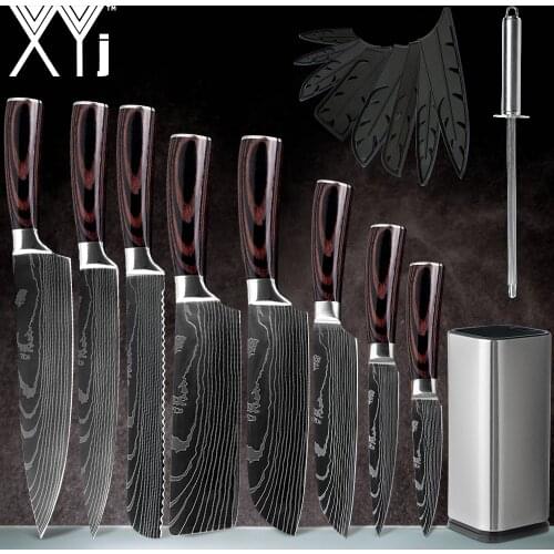 XYj 8PCS Japanese Kitchen Knife Set Laser Damascus pattern 8" 7" 5" 3.5" Stainless Steel Knife Set Sharp Blade Kitchen Tools