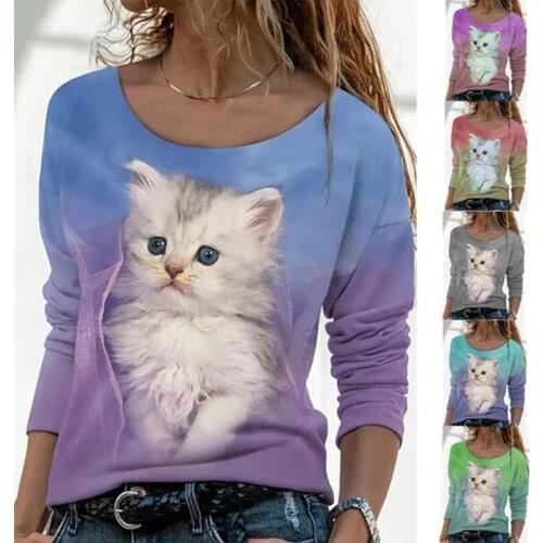 2021 Autumn New Animal Print Long-sleeved T-shirt Womens Bottoming Shirt Casual Loose Cute Fashion Top Pullover Ladies T Shirts