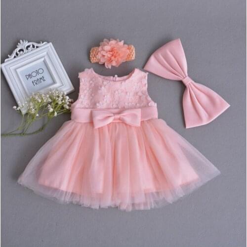 New Baby Girls Dresses Children 3D Flowers Tulle Christening Dress with Big Bows Newborn First Birthday Baptism Dress