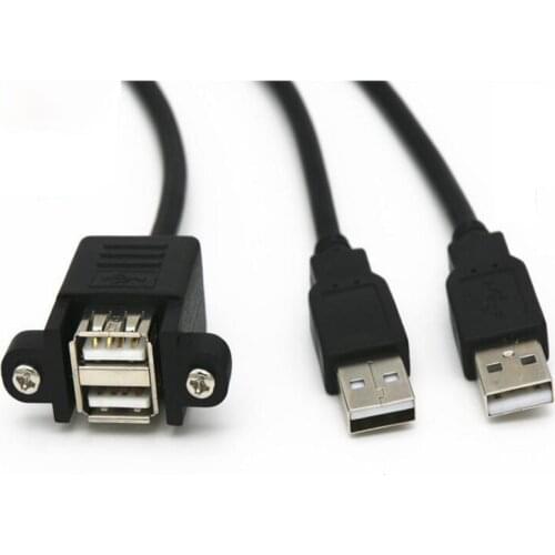 USB Panel Mount,Dual Port USB 2.0 A Male to Female M/F Extension Screw Lock Panel Mount Cable 50cm 30cm