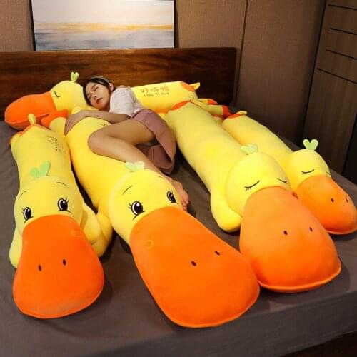150cm Kawaii Plushie Duck Pillow Soft Plush Sleeping Pillows Stuffed Yellow Duck Doll Cartoon Long Cushion Girl Birthday Gift