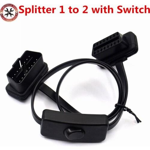 OBD 2 Splitter Extension 1 to 2 with Switch Y Cable Male two Port To Female ELM327 Auto Diagnostic Connector Free Shipping