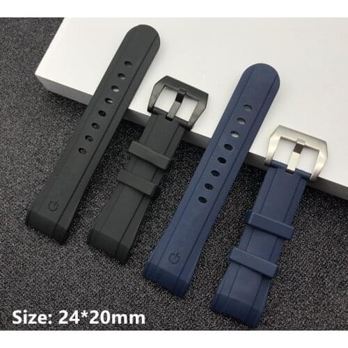 New 24mm*20mm buckle Blue Black Silicone Rubber watchband For Graham strap Racing series Bent Watch band Bracelet buckle logo on