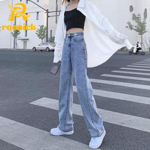 ROENICK Womens Jeans High Waist Adjustable Wide Leg Pants Summer Straight Loose Slim Light Color Thin Soft Drape Floor Trousers