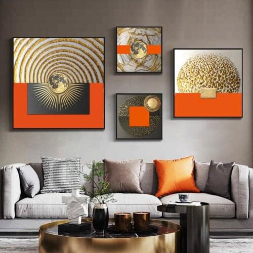 Abstract Orange Luxury Canvas Painting Nordic Posters and Prints Square Texture Wall Art Pictures for Living Room Home Decor