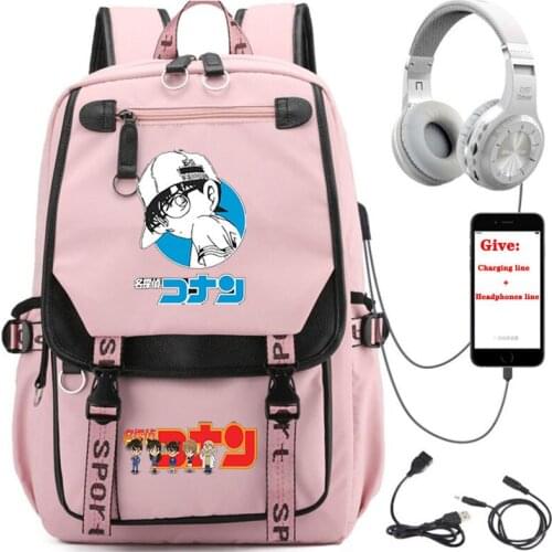 USB Charging teenagers Laptop packsack anime Detective Conan backpack student School book Bag Women men Travel Backpack