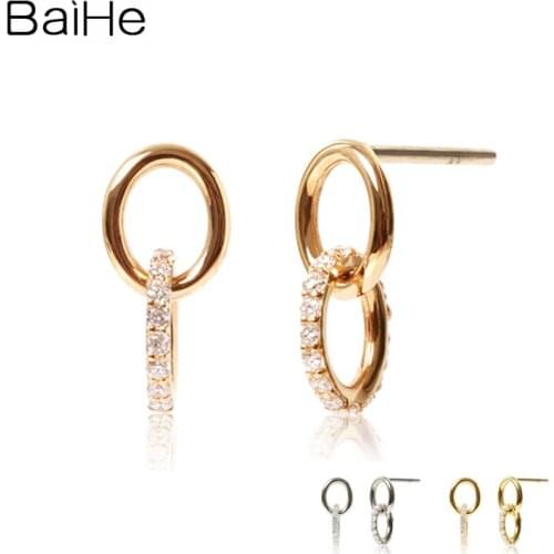 BAIHE Solid 14K Yellow/Rose/White Gold 0.20ct H/SI Natural Diamond Stud Earrings Women Wedding Trendy Fine Jewelry Cерьги Gift