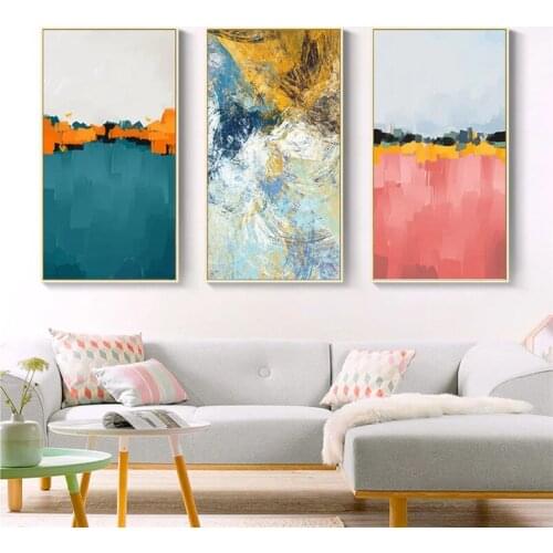 Modern abstract colorful blue yellow pink canvas painting mural picture poster living room bedroom home decoration print