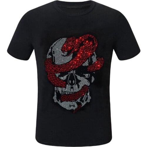 T-shirt Tops Fashion Classic brand Skull t shirt Diamonds T shirts men Streetwear clothing