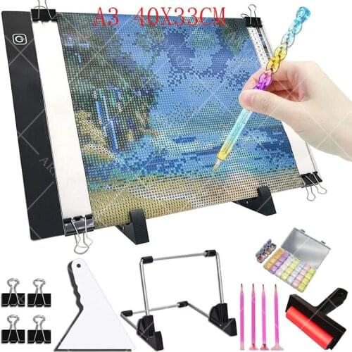 A3 LED Light Pad for Diamond Painting, USB Powered Light Board Kit, Adjustable Brightness with Detachable Stand and Clips