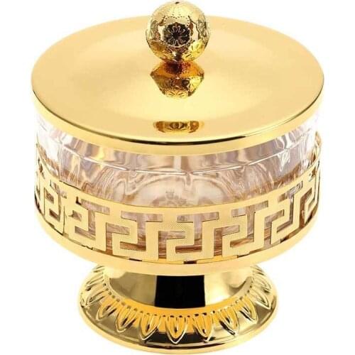 High Quality Unique European Style Shiny Gold Finish Metal & Acrylic Salt/Sugar/Tea/Coffee Jars Tableware Dinnerware WF