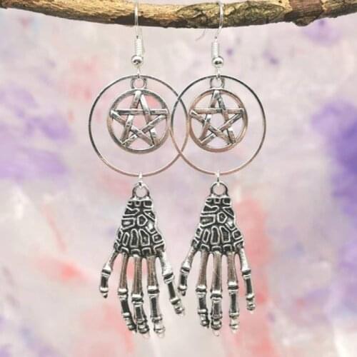 Witch Gothic Skeleton Hand Shape Pentagram Dangle Drop Earrings Cute Trendy Jewelry Gift For Women Girl Retro Hoop New Fashion