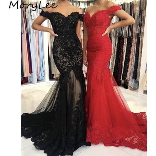 Gorgeous Evening Dresses Off The Shoulder Crystal Beaded Lace Applique Soft Tulle Evening Dresses vestidos de fiesta de noche
