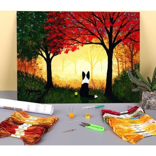 Animal Border Collie Pre-Printed 11CT Cross Stitch Complete Kit DIY Embroidery DMC Threads Hobby Handicraft Needlework Floss