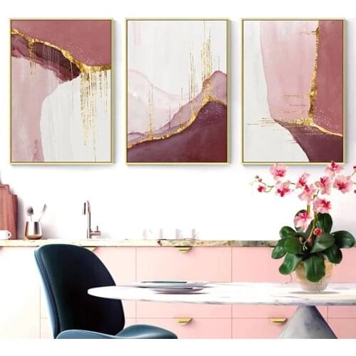 Golden and Pink Canvas Wall Art Painting Nordic Color Block Abstract Posters Print Modern Wall Pictures for Living Room Decor