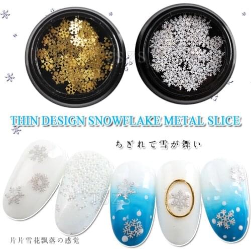 1box Winter Christmas Snowflake Nail Sequins Gold sliver Metal Glitter Nail art Decoration Accessories